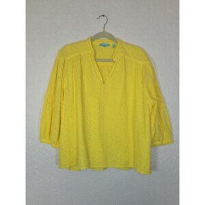 Draper James RSVP Yellow Puff Sleeve Eyelet Lace Blouse Women's Size XXL Lined